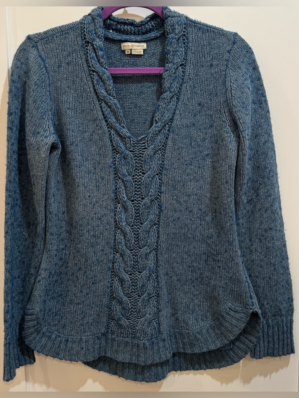Wool / yak / cotton blend Cable Knit Cardigan in blue / green Size Medium